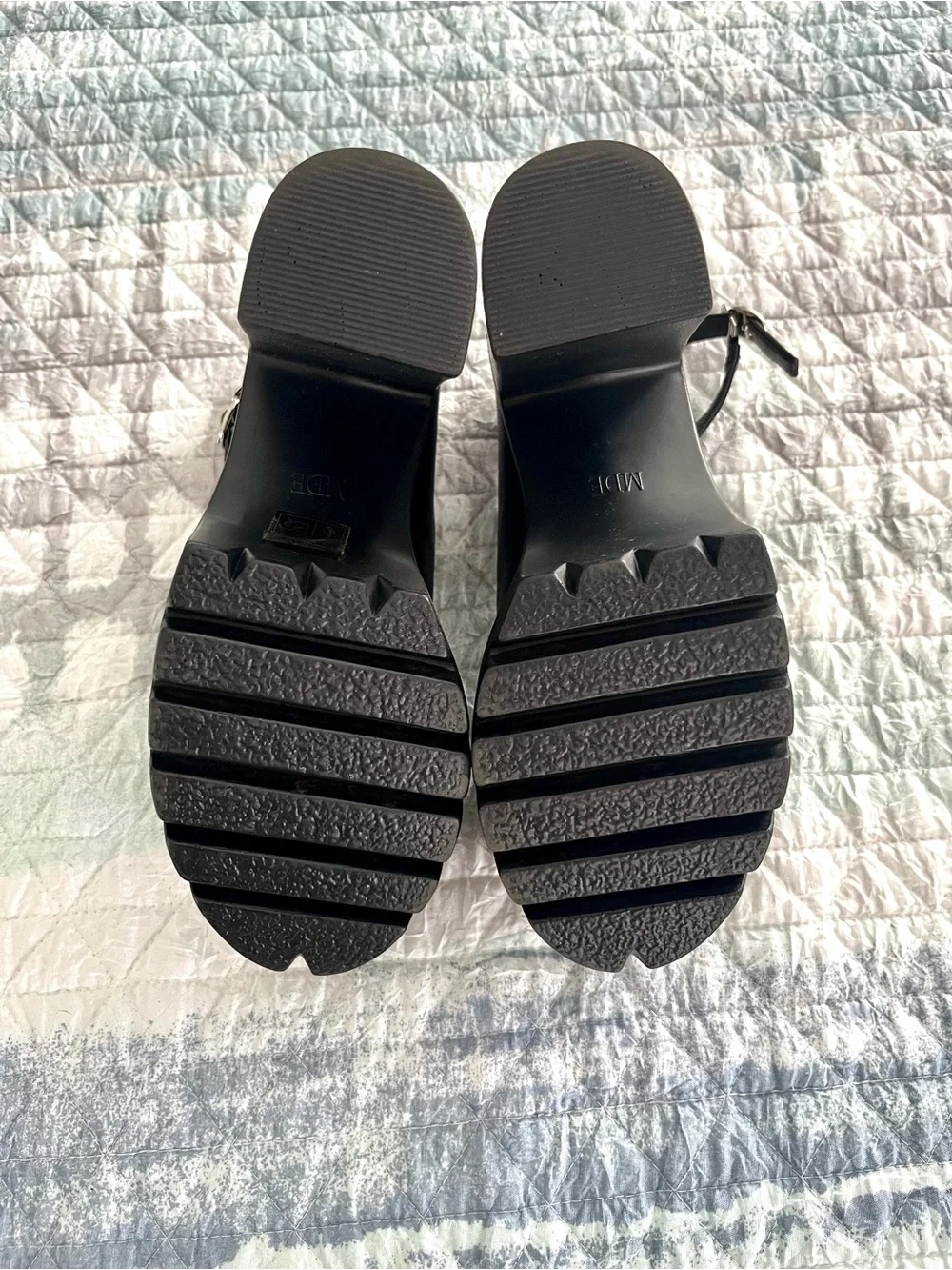 Black Chunky Platform Mary Jane Heels with Ankle Strap 10101